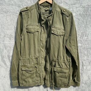 Lucky Brand Green Utility Military Jacket Large Cotton Jacket Cargo Pockets
